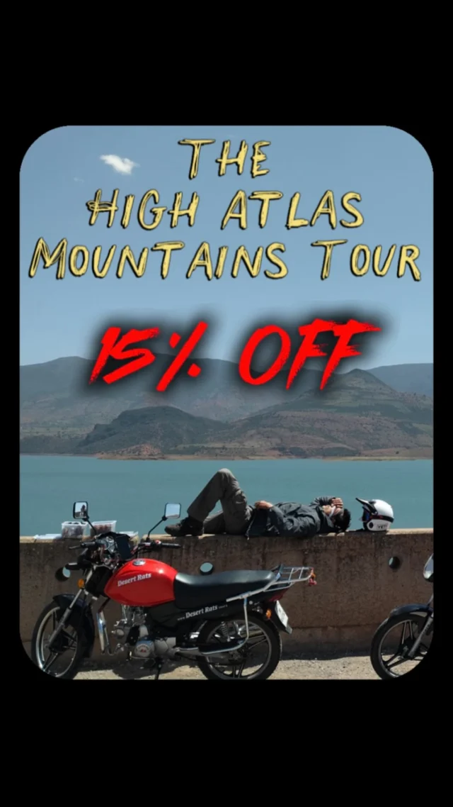 🚨 15% OFF – LIMITED TIME DEAL 🚨
Join us for the High Atlas Mountains Tour on September 28 🌍⁠

This is your chance to explore remote Berber villages, meet locals, and discover places most tourists never reach. This is raw, real Morocco – off the beaten track.

Ride like a local. Explore like never before.

📍 Morocco | 5-Day Guided Motorcycle Tour
✅ Bike, accommodation & support crew included
📅 Tour Date: September 28

Tag your travel crew and join us ➡️ [Link in bio 🔗]
⏳ Very limited spots – book now!

#DesertRatsTours
#RideMorocco
#AtlasMountains
#MotorcycleAdventure
#OffRoadMorocco
#ExploreMorocco
#AdventureTourMorocco
#MotorbikeTravel
#NoLicenseNoProblem
#VisitMorocco